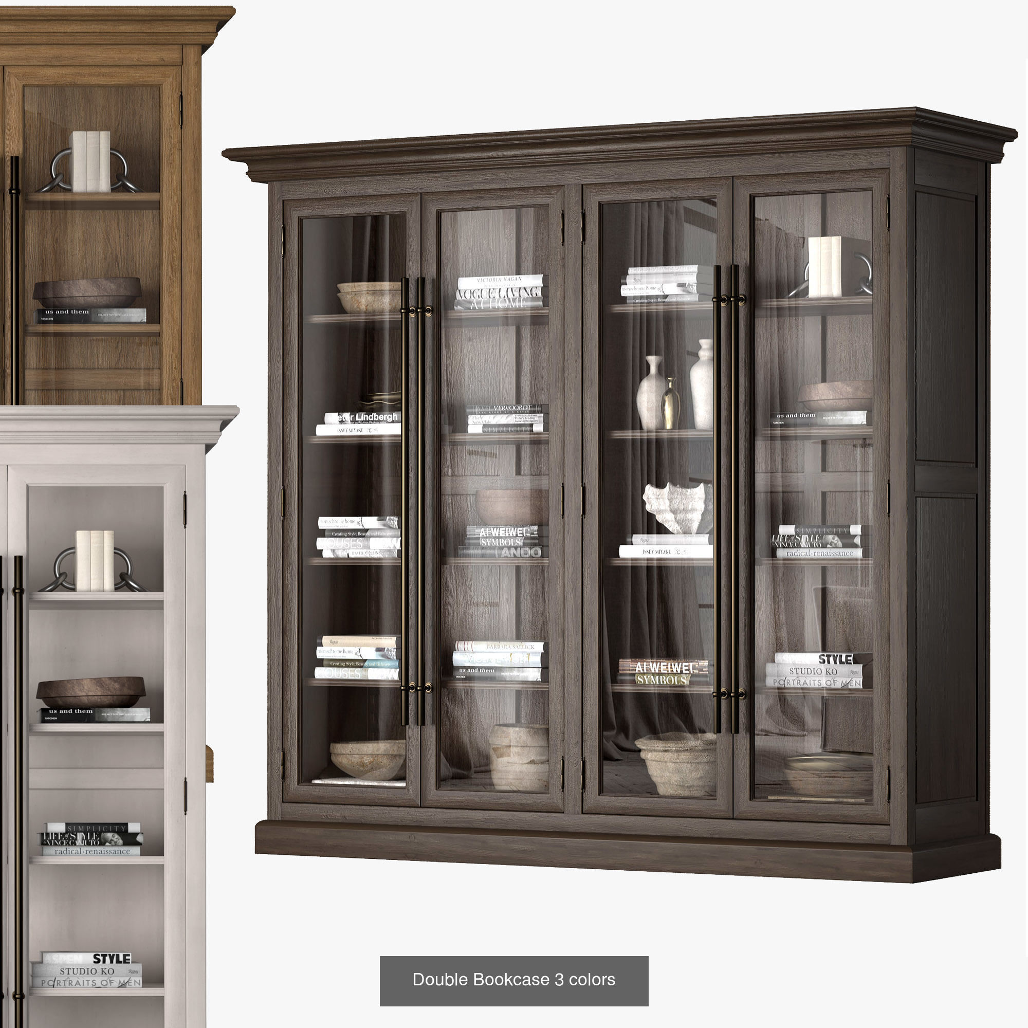 Bookcases display cabinet with glass doors 3D Model Collection_5