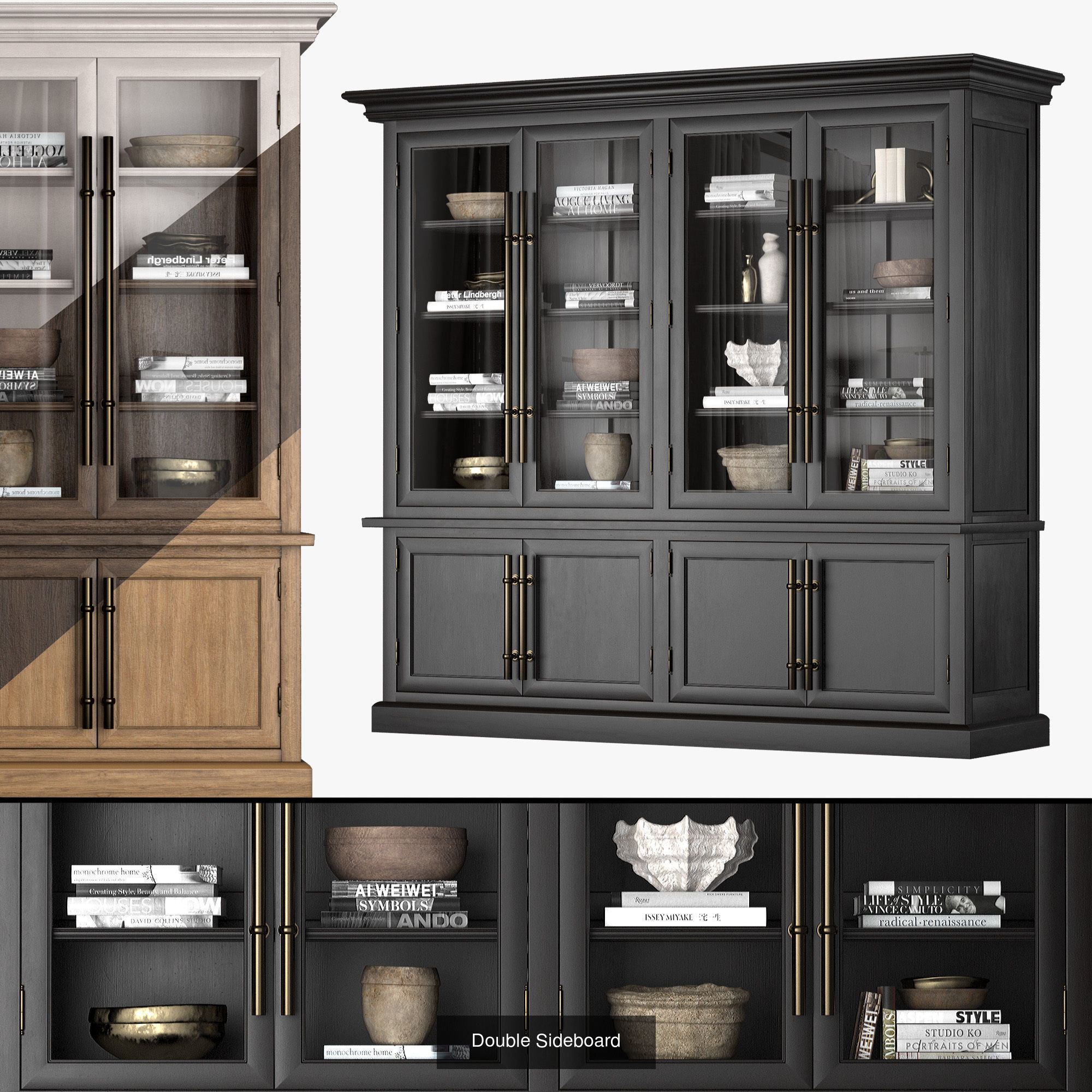 Bookcases display cabinet with glass doors 3D Model Collection_2