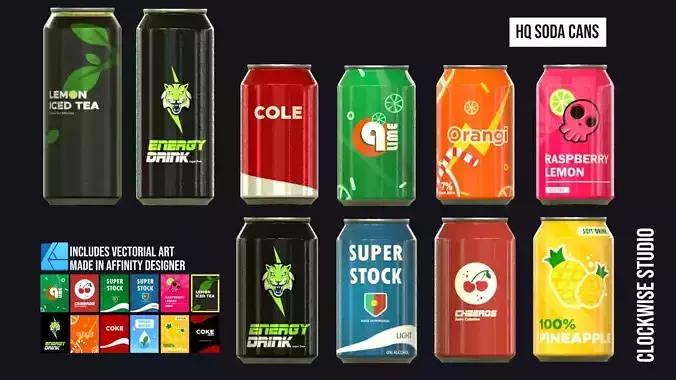 HQ Soda Can Pack  Low-poly 3D model