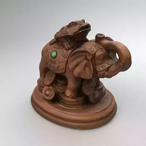 Elephant with Toad Brown Statue 