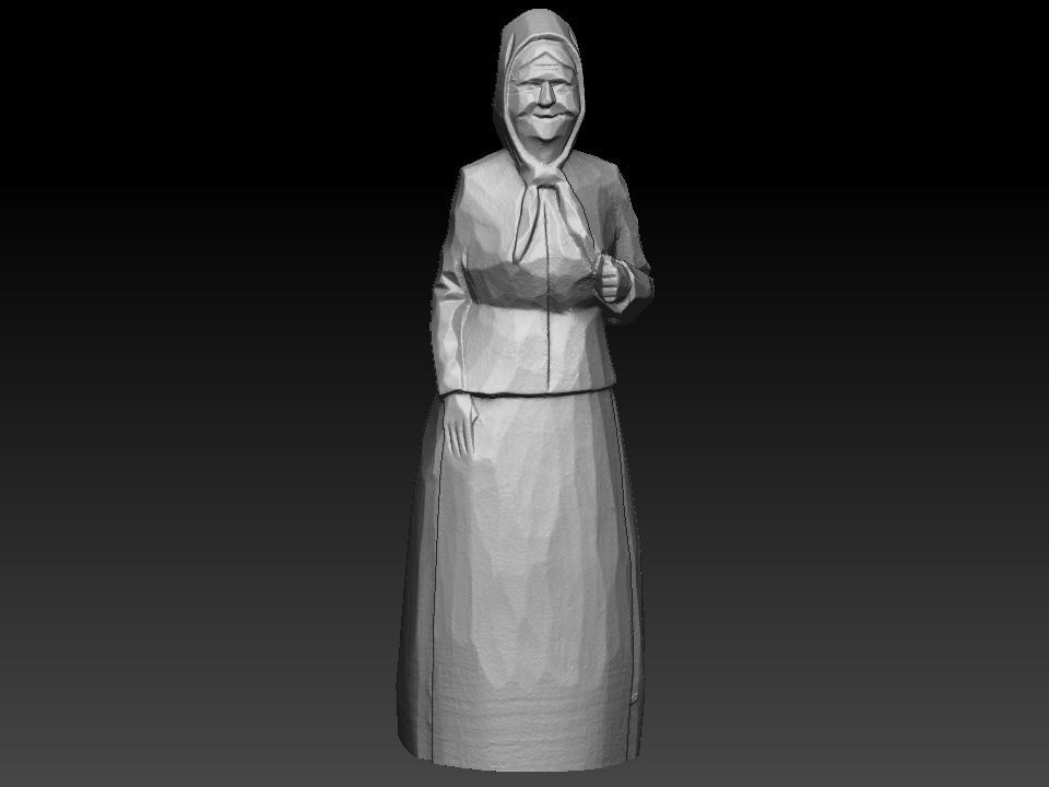 Old Woman wooden sculpture 3D print model_1