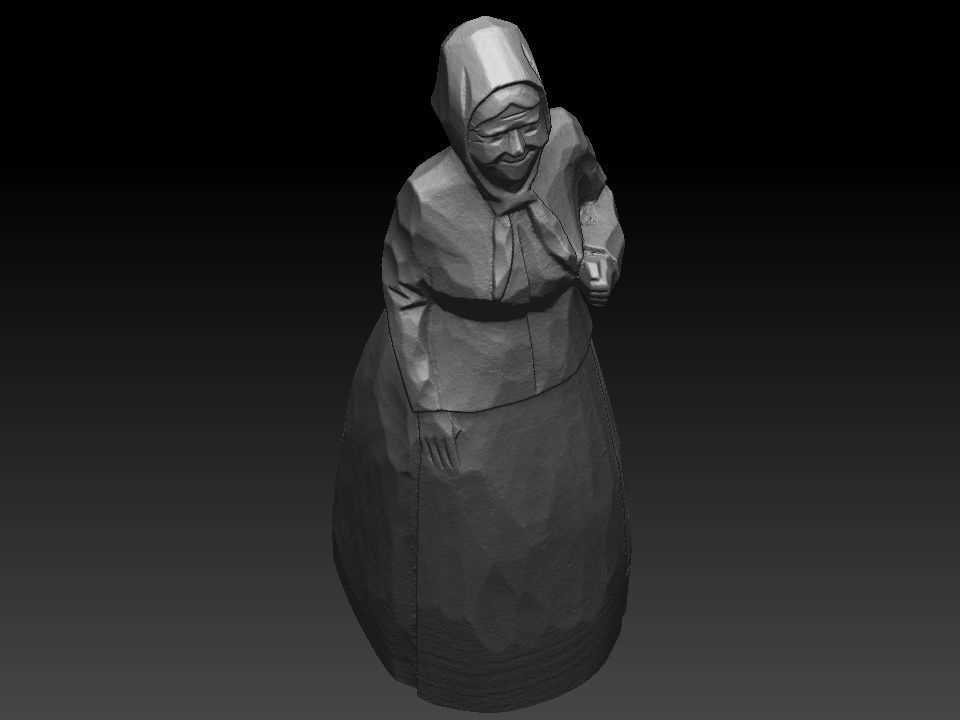 Old Woman wooden sculpture 3D print model_3