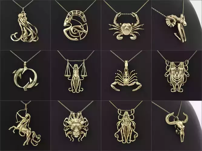 12 Zodiac Pendants Collection 3D print model
