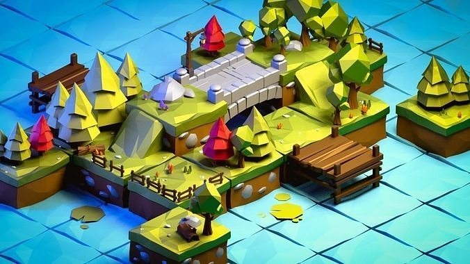 Isometric Game Tiles - Low Poly style 3D model
