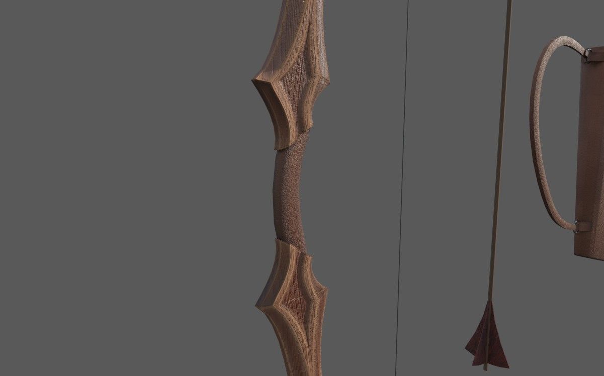 Bow Set Low Poly leather bag with arrow in it Low-poly 3D model_4