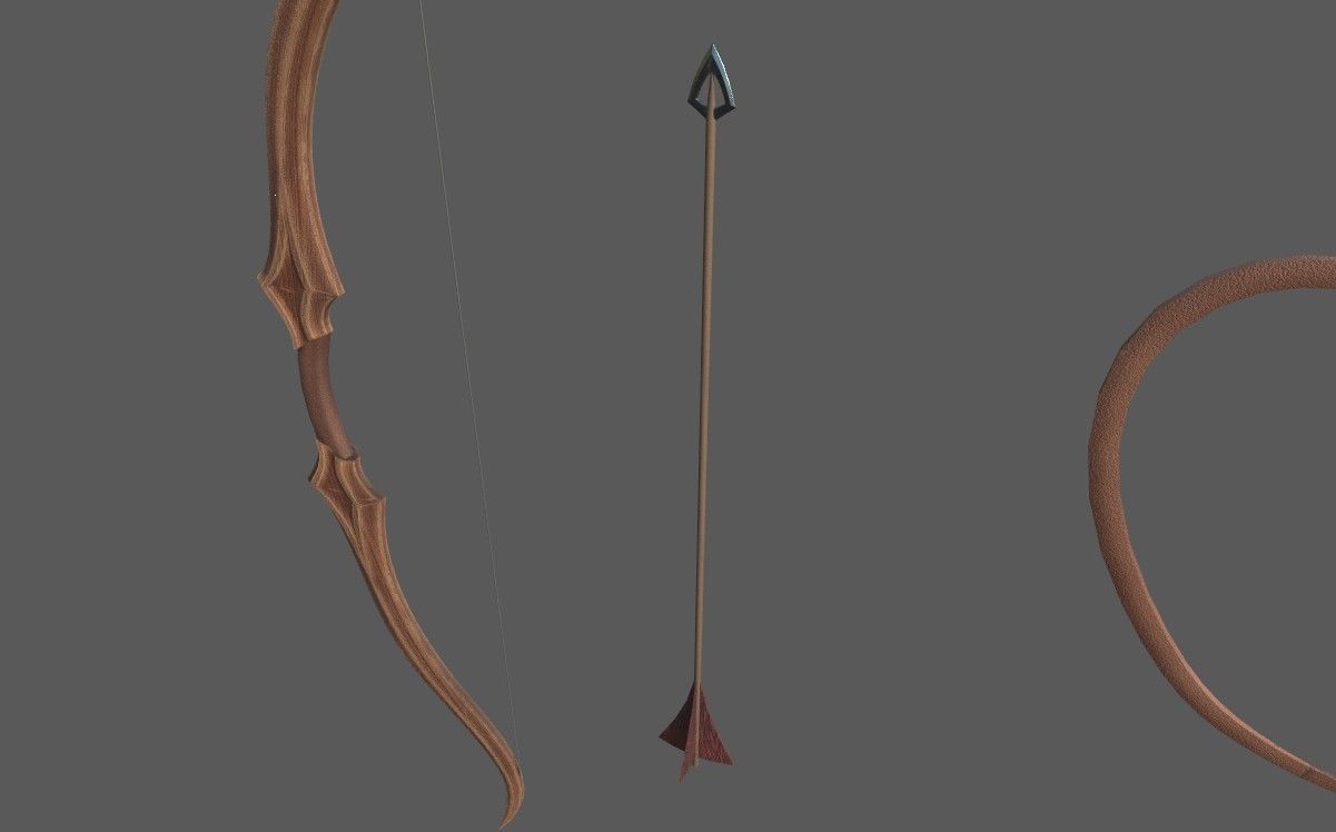 Bow Set Low Poly leather bag with arrow in it Low-poly 3D model_3