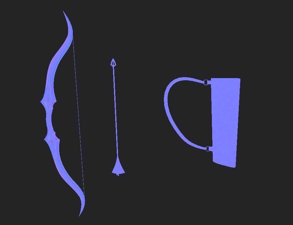 Bow Set Low Poly leather bag with arrow in it Low-poly 3D model_7