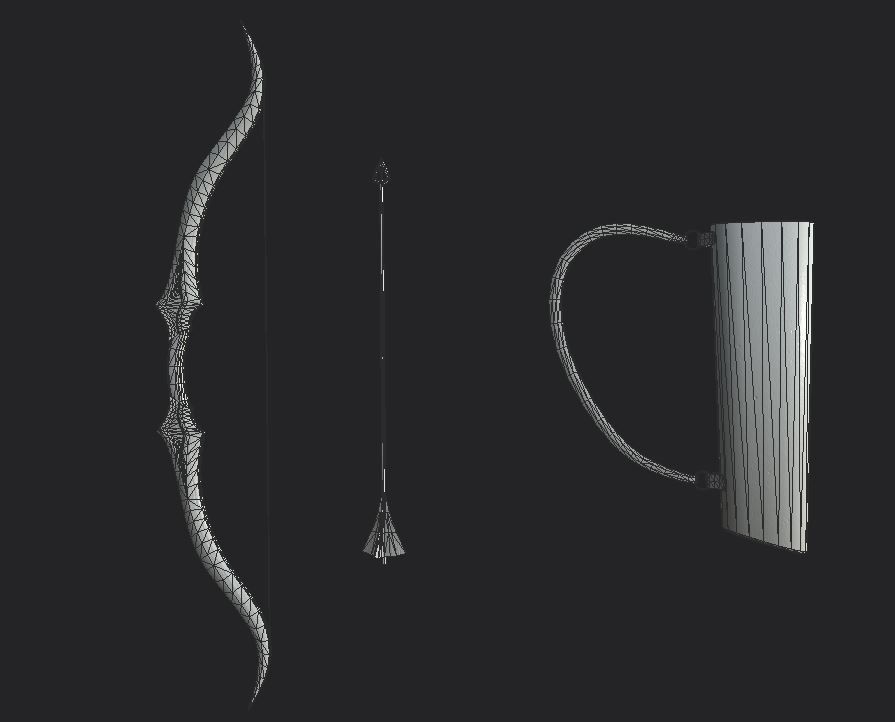 Bow Set Low Poly leather bag with arrow in it Low-poly 3D model_10