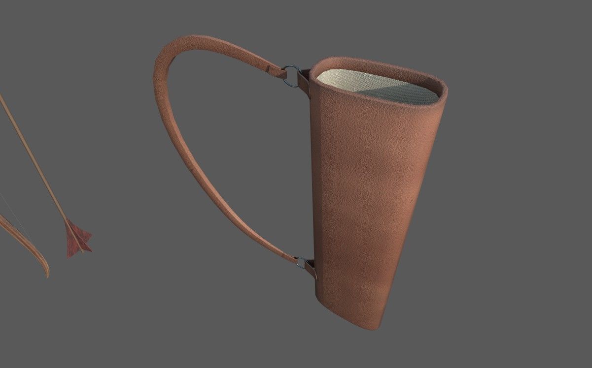 Bow Set Low Poly leather bag with arrow in it Low-poly 3D model_5