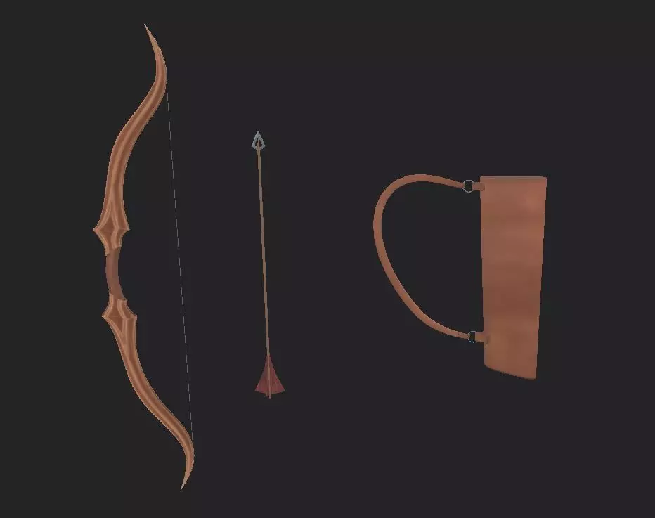 Bow Set Low Poly leather bag with arrow in it Low-poly 3D model_0