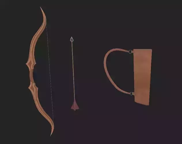 Bow Set Low Poly leather bag with arrow in it