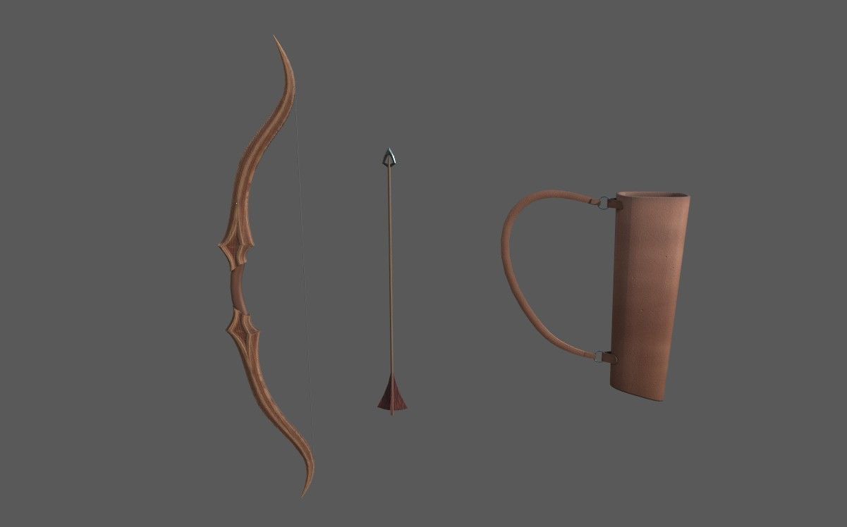 Bow Set Low Poly leather bag with arrow in it Low-poly 3D model_1