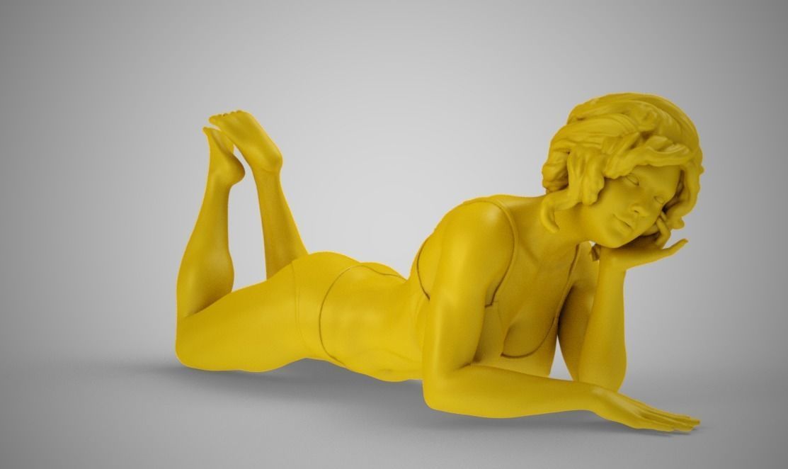 Girl Lying on the Beach 3D print model_8