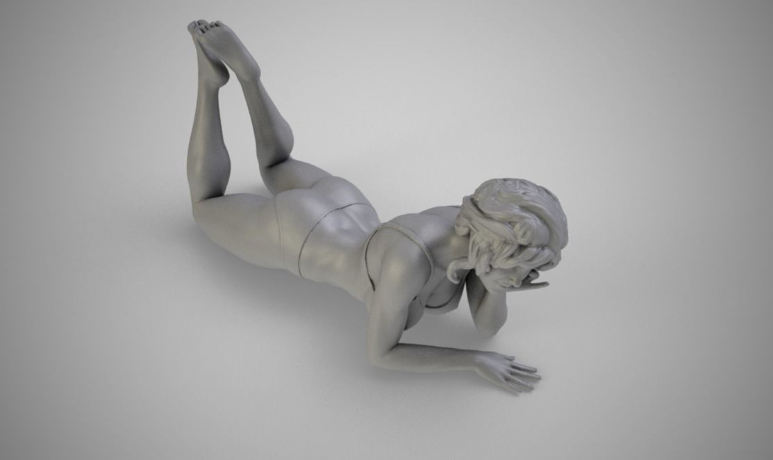 Girl Lying on the Beach 3D print model_4