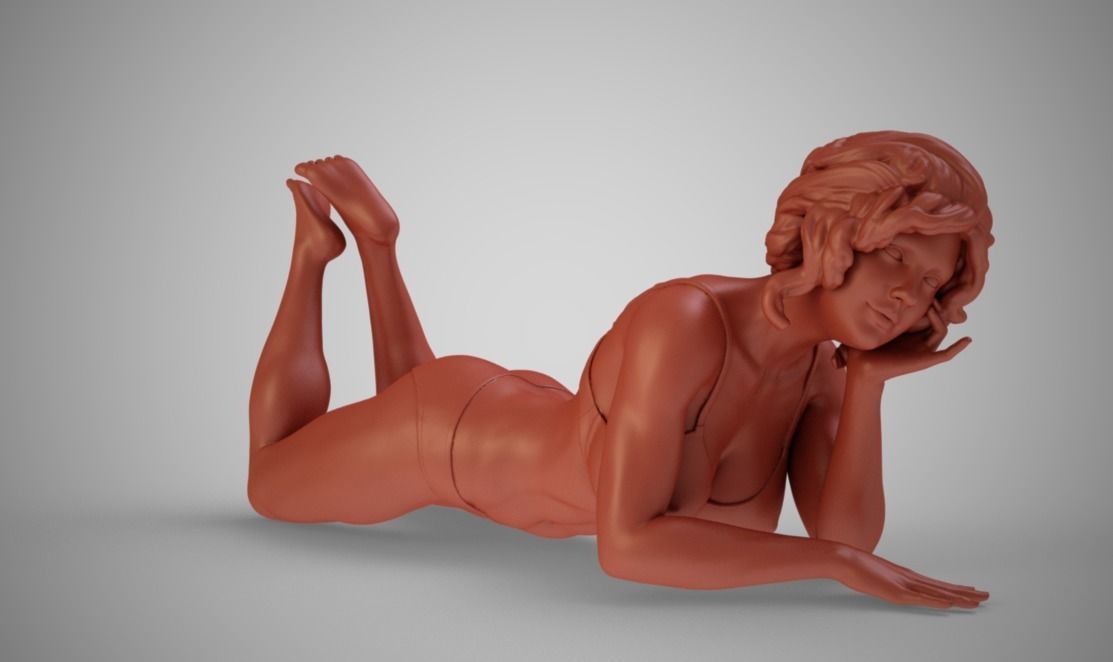 Girl Lying on the Beach 3D print model_5