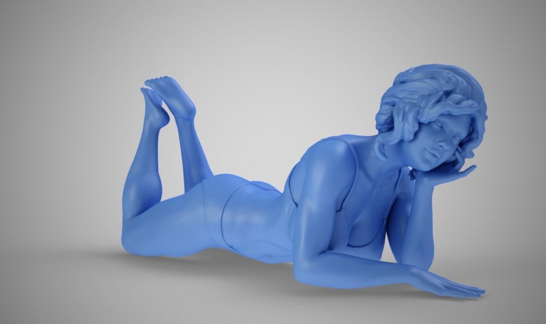 Girl Lying on the Beach 3D print model_6