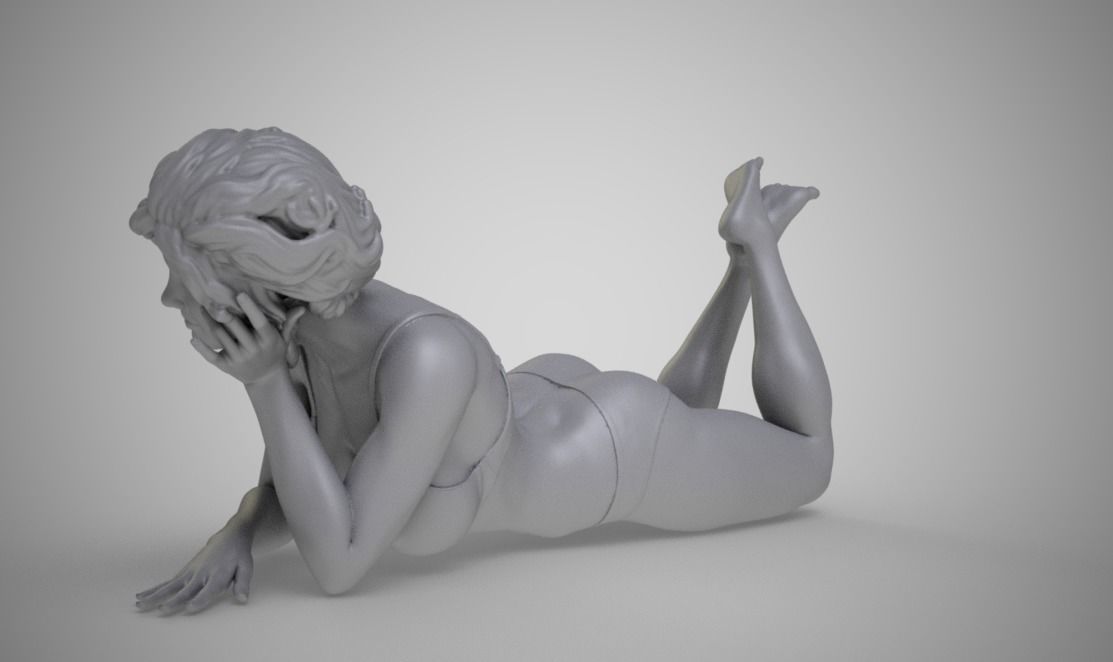 Girl Lying on the Beach 3D print model_2