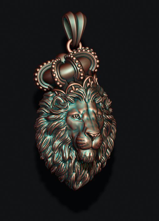 Lion pendant with crown and closed mouth v2 006 3D print model_4