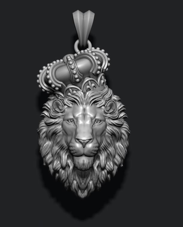 Lion pendant with crown and closed mouth v2 006 3D print model_5