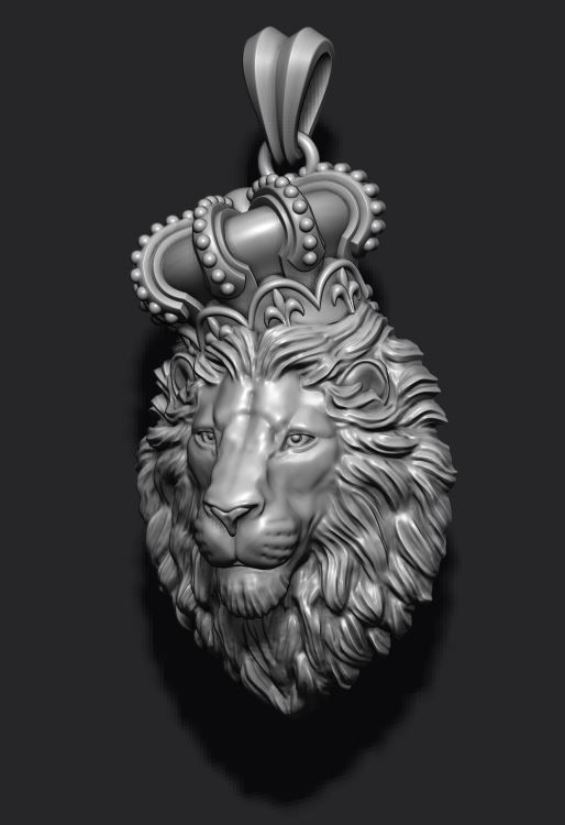 Lion pendant with crown and closed mouth v2 006 3D print model_1
