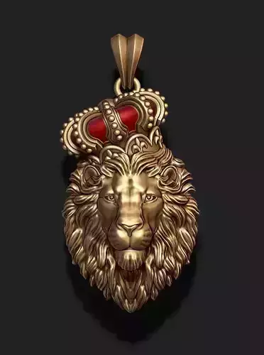 Lion pendant with crown and closed mouth v2 006 3D print model