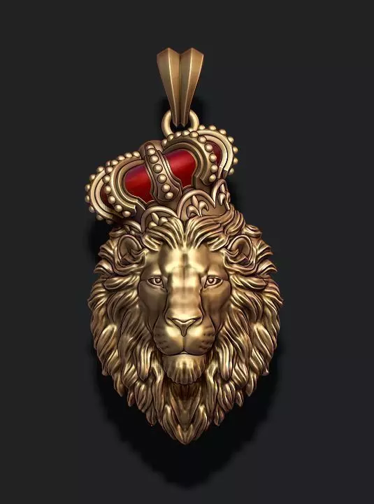 Lion pendant with crown and closed mouth v2 006 3D print model_0