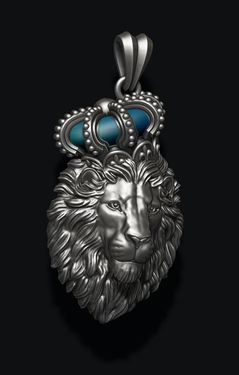 Lion pendant with crown and closed mouth v2 006 3D print model_6