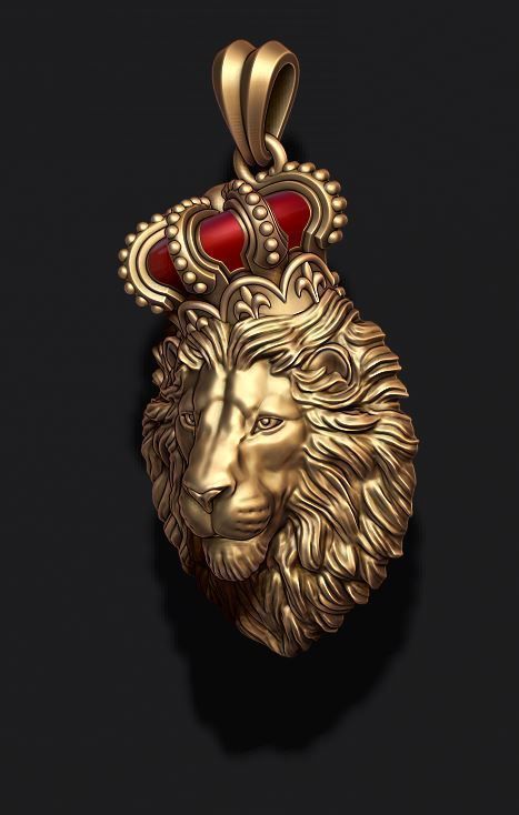 Lion pendant with crown and closed mouth v2 006 3D print model_3