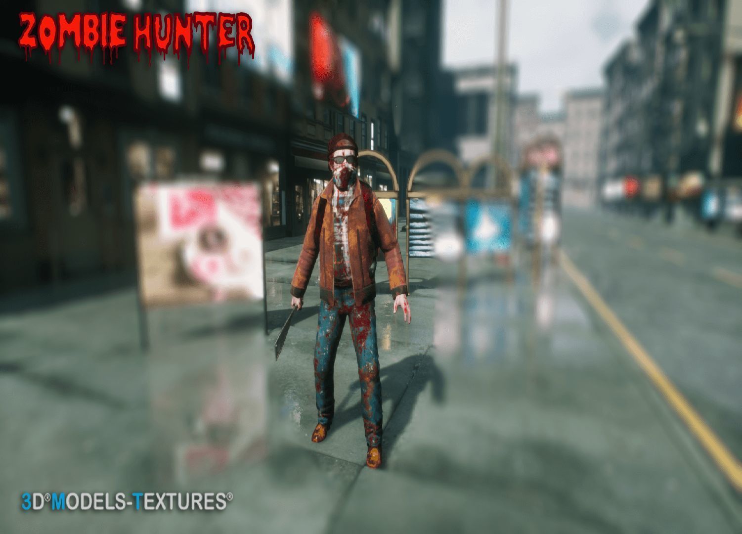 Zombie Hunter for UNREAL Low-poly 3D model_9