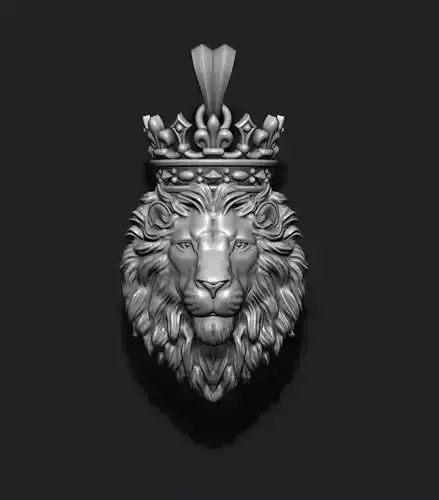 Lion pendant with crown and closed mouth v3  007 3D print model