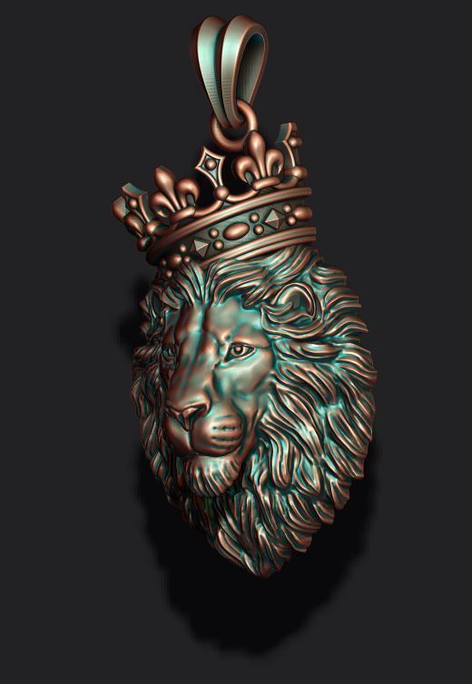 Lion pendant with crown and closed mouth v4   008 3D print model_4