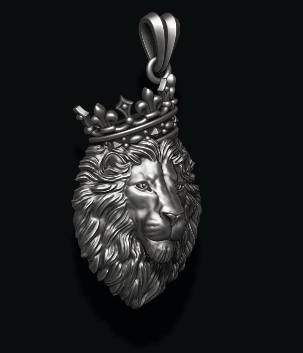 Lion pendant with crown and closed mouth v4   008 3D print model_5