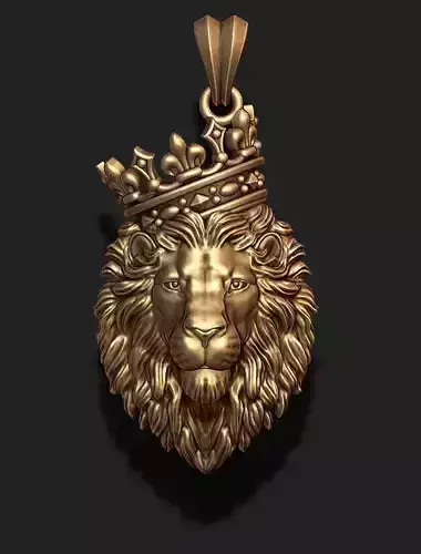 Lion pendant with crown and closed mouth v4   008 3D print model