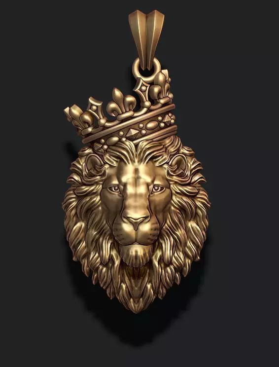 Lion pendant with crown and closed mouth v4   008 3D print model_0