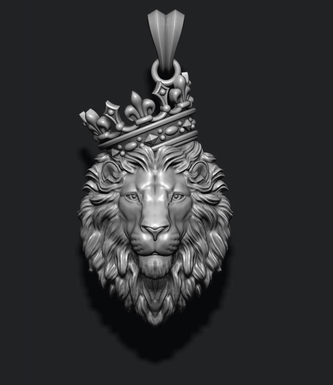 Lion pendant with crown and closed mouth v4   008 3D print model_1