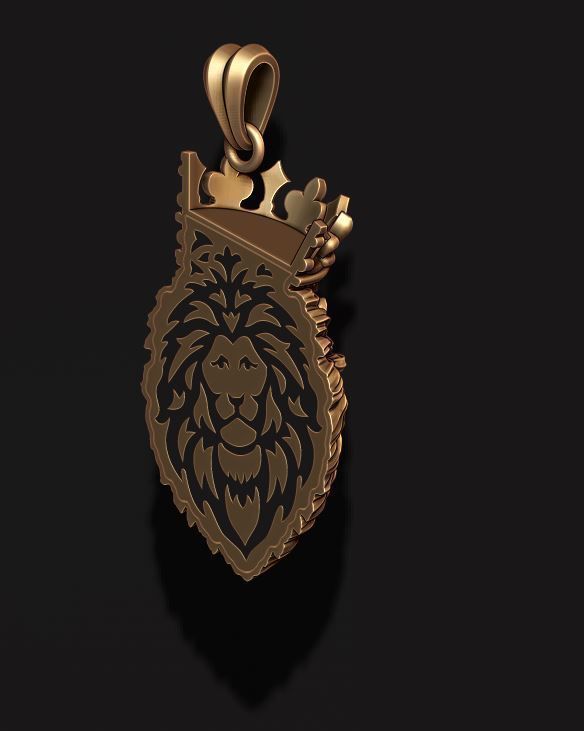 Lion pendant with crown and closed mouth v4   008 3D print model_2