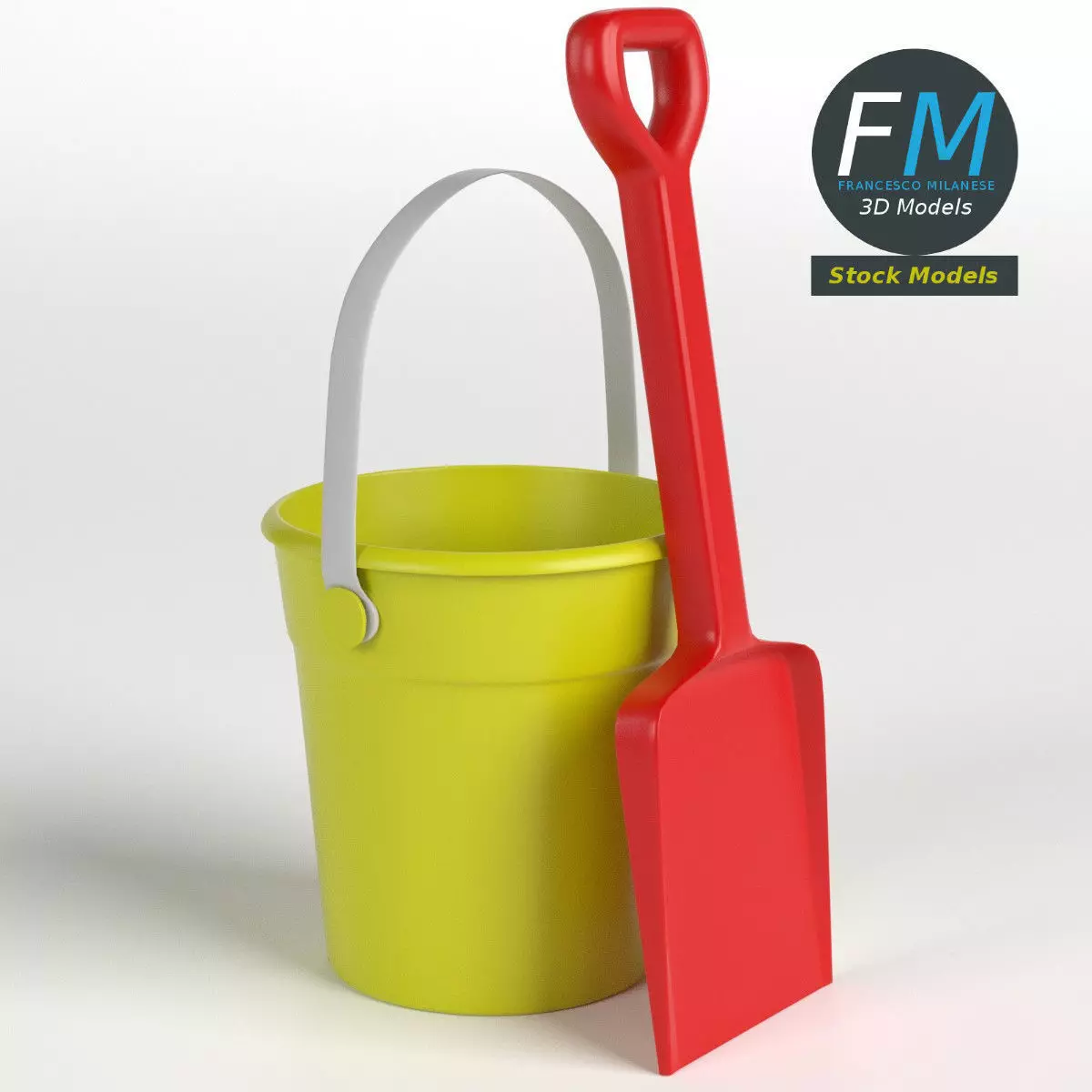 Beach bucket and shovel set 3D model_0