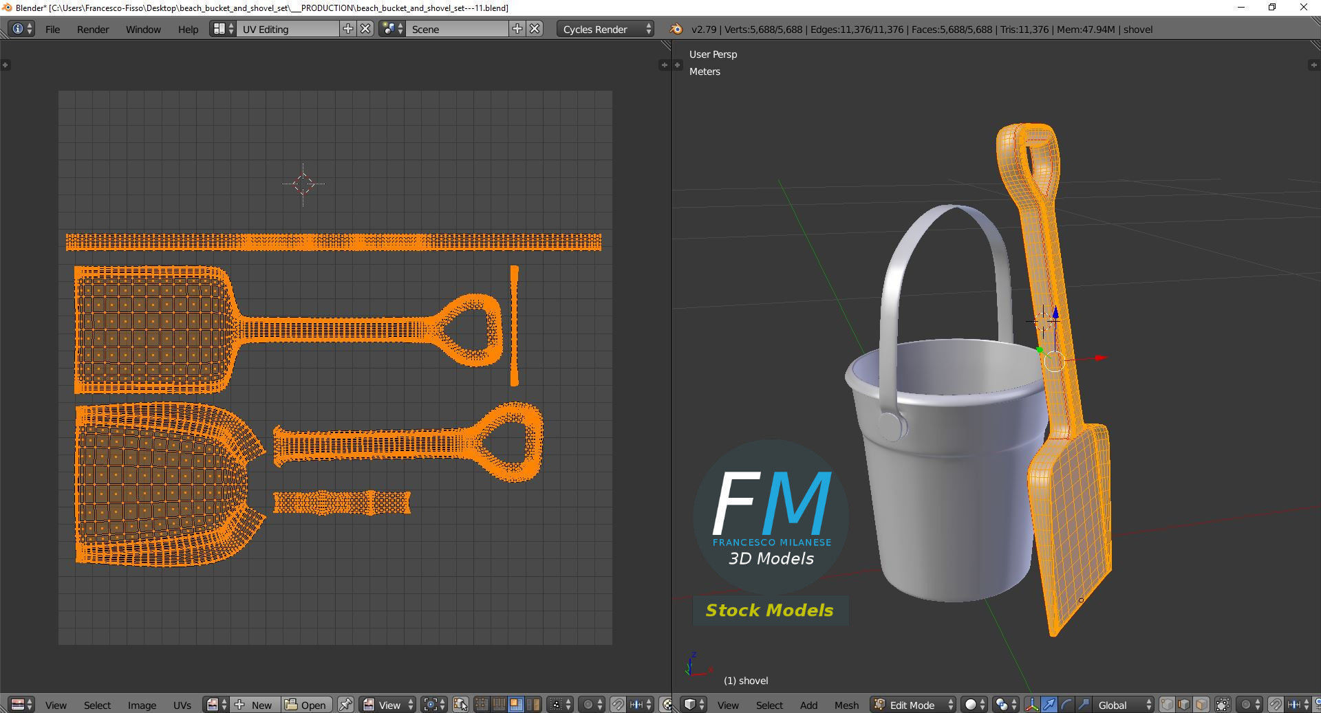 Beach bucket and shovel set 3D model_10