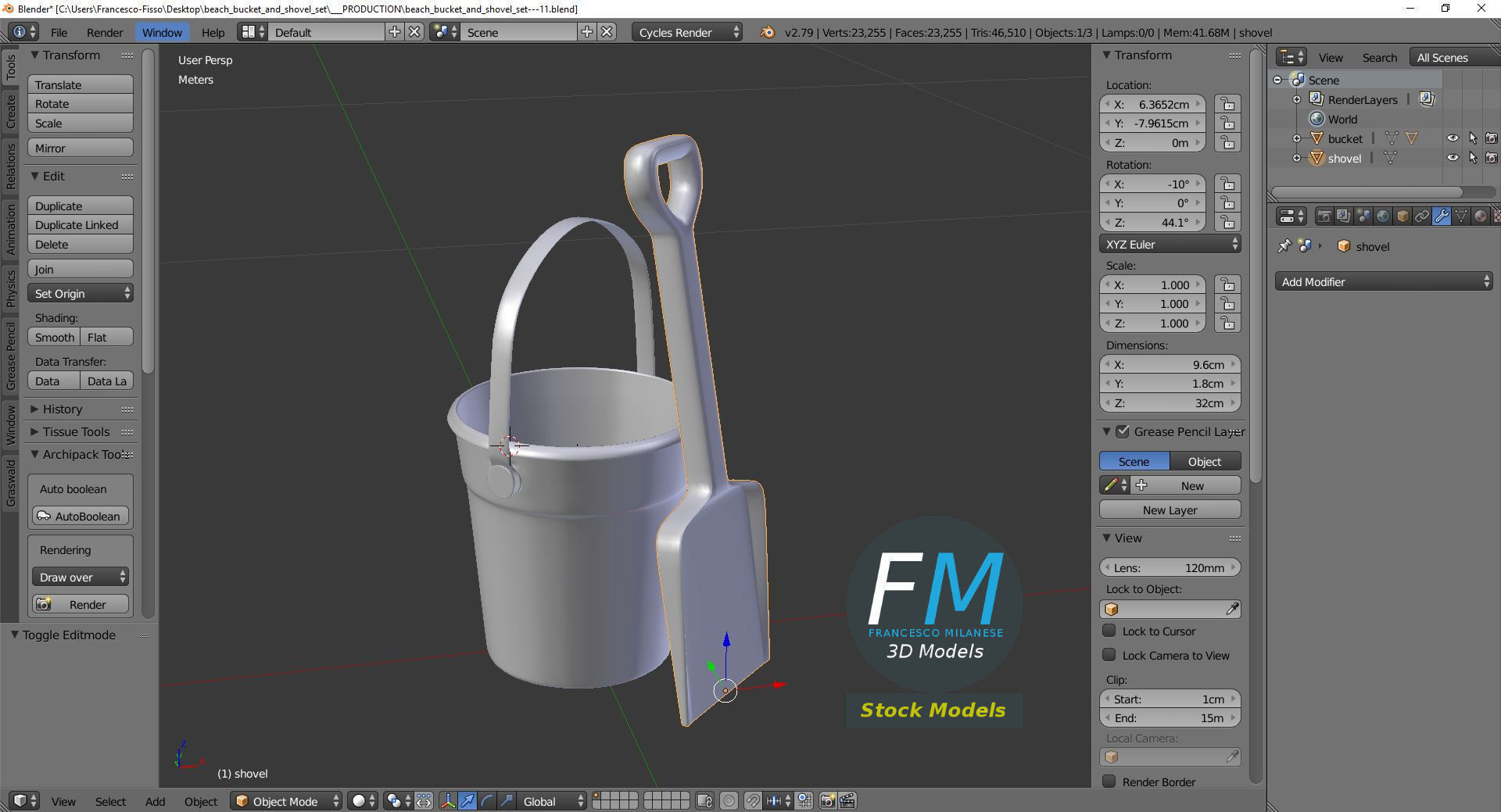 Beach bucket and shovel set 3D model_9