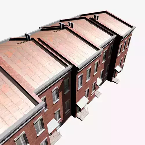 Townhouse brick building with two windows on side