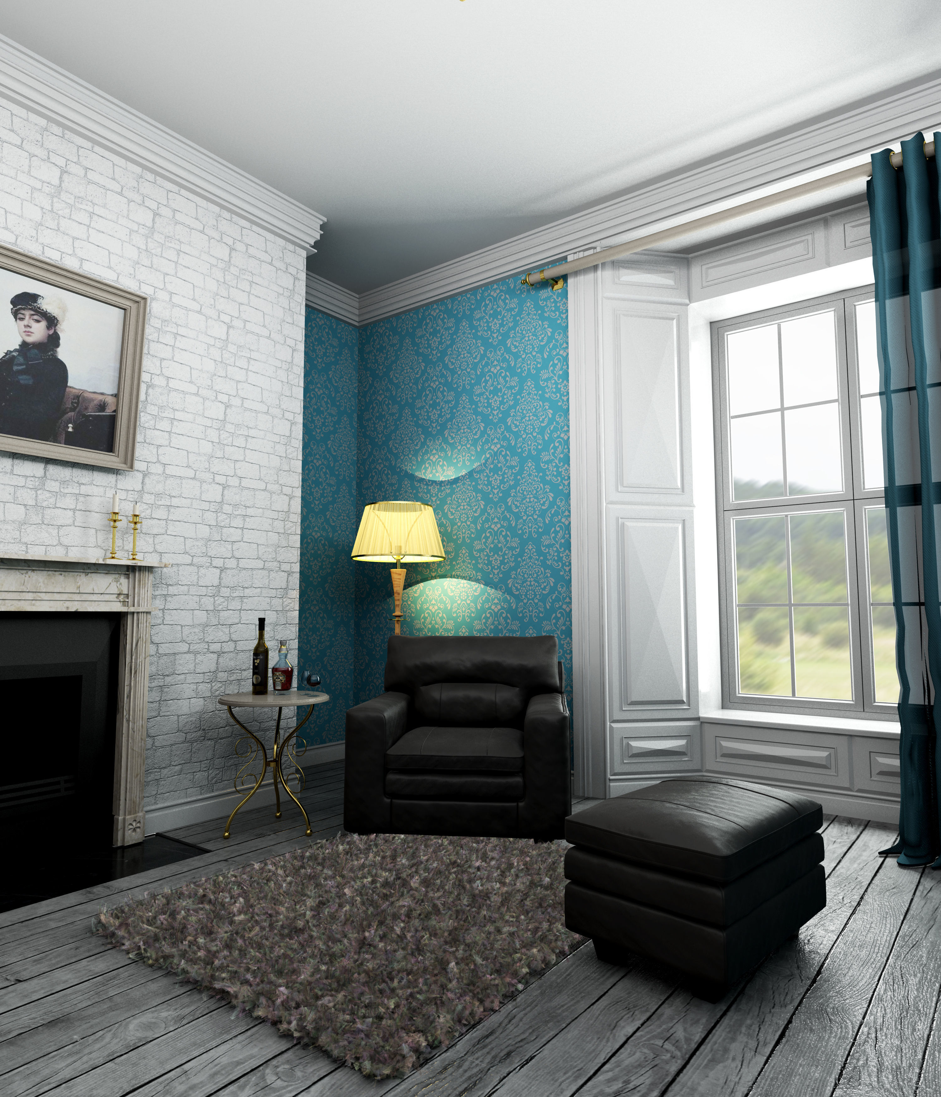 interior leather chair and ottoman Low-poly 3D model_2