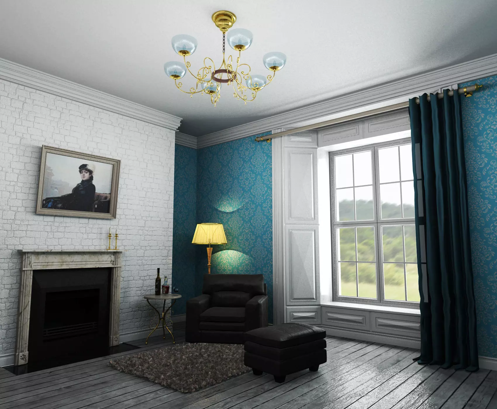 interior leather chair and ottoman Low-poly 3D model_0