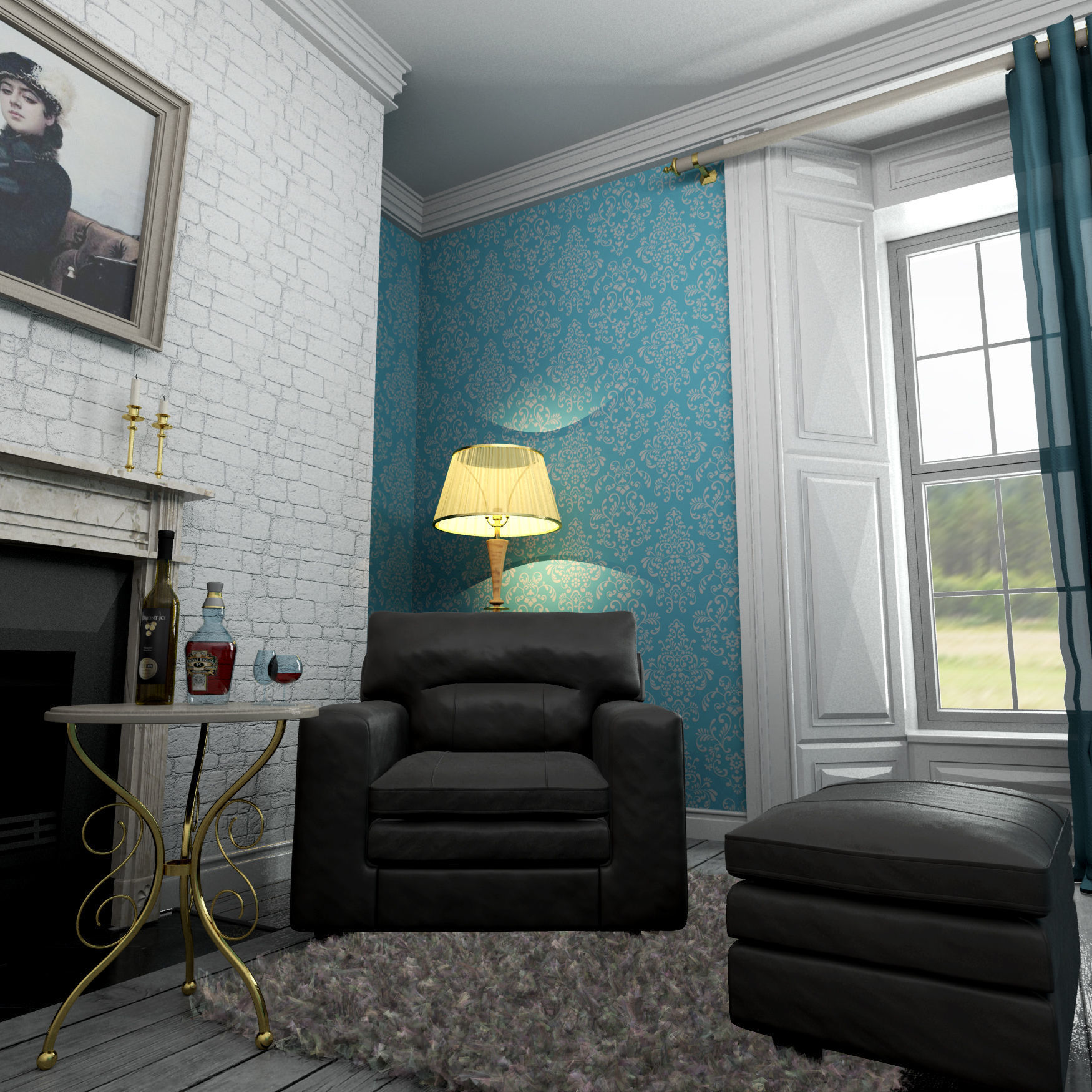 interior leather chair and ottoman Low-poly 3D model_4