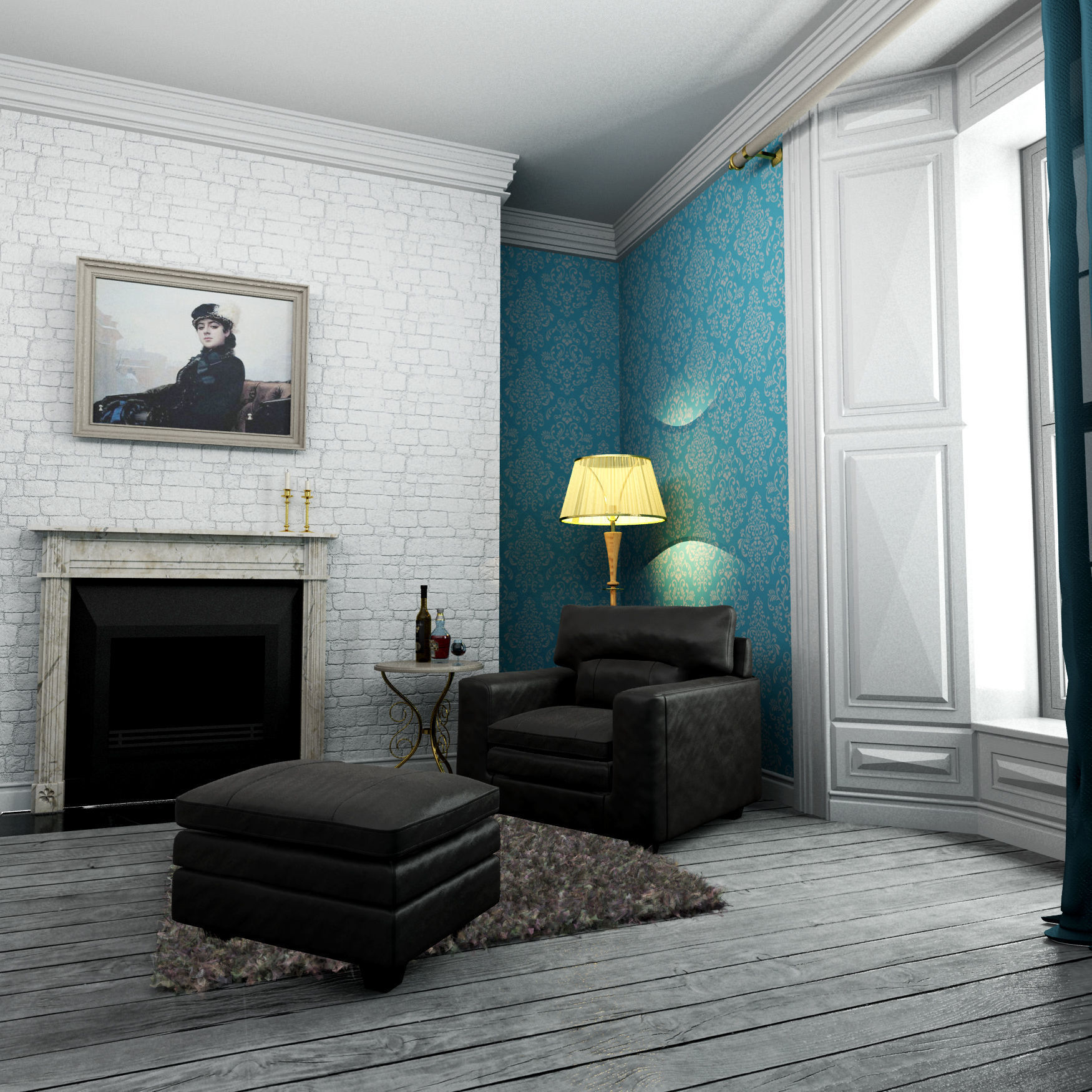 interior leather chair and ottoman Low-poly 3D model_3