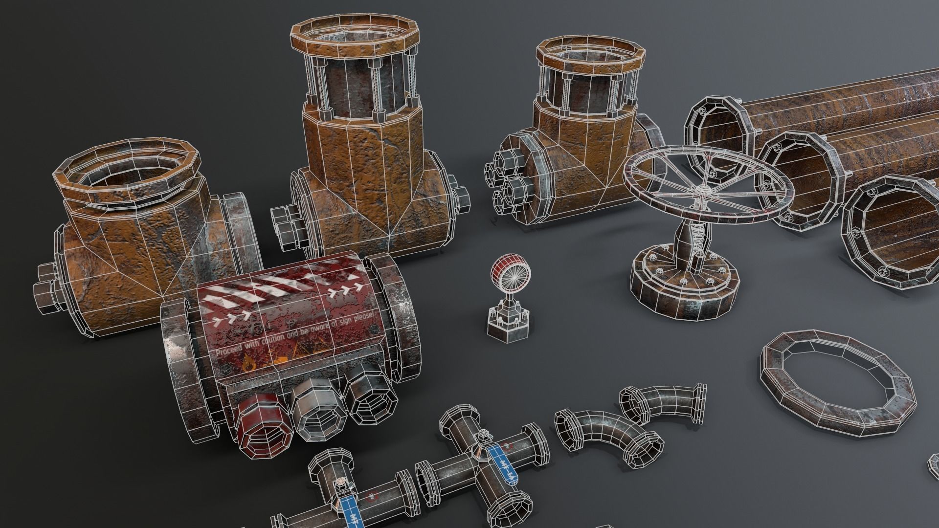 Modular Industrial Pipes Low-poly 3D model_11