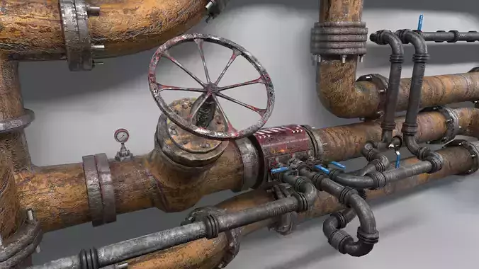 Modular Industrial Pipes Low-poly 3D model