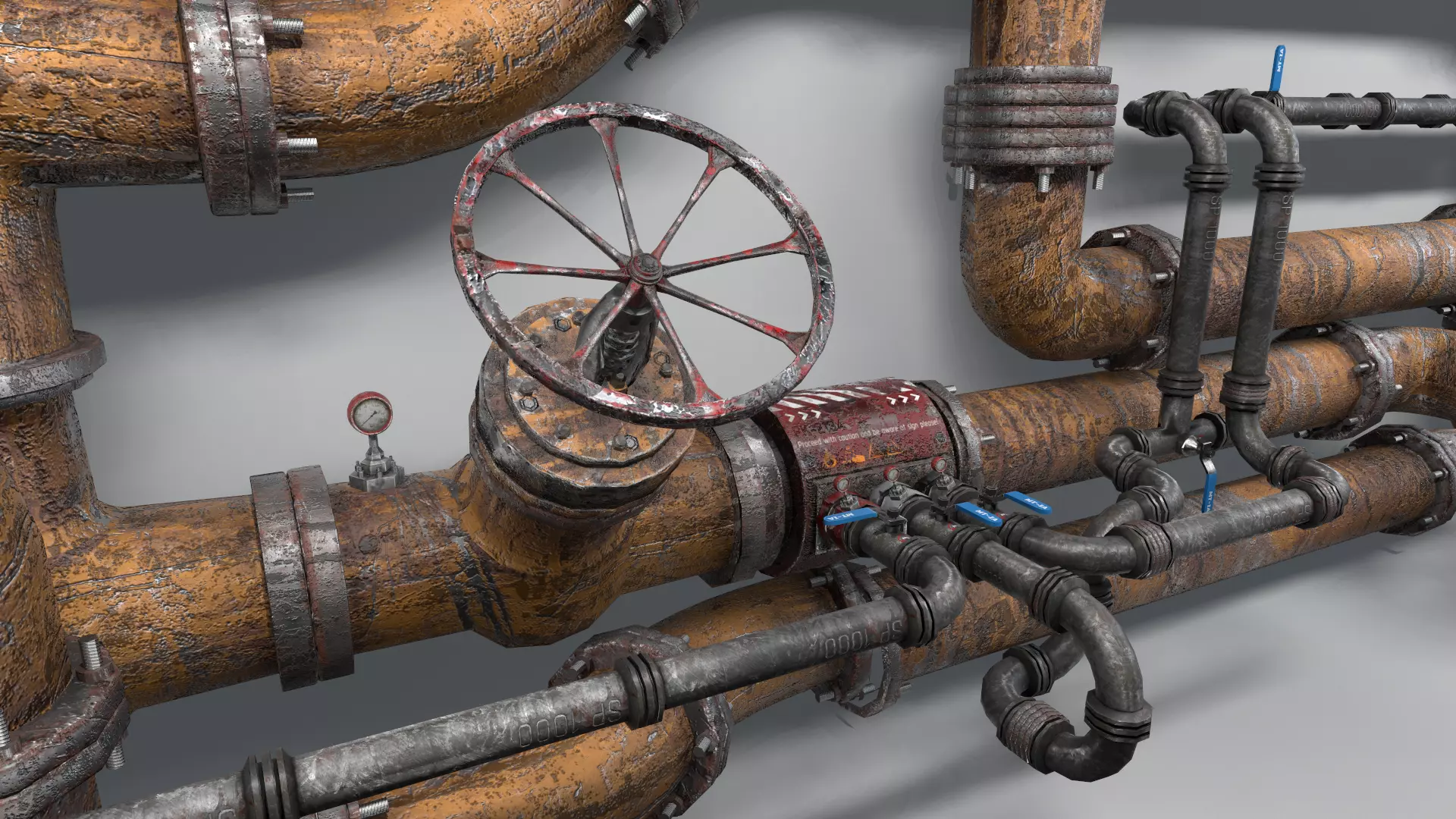 Modular Industrial Pipes Low-poly 3D model_0