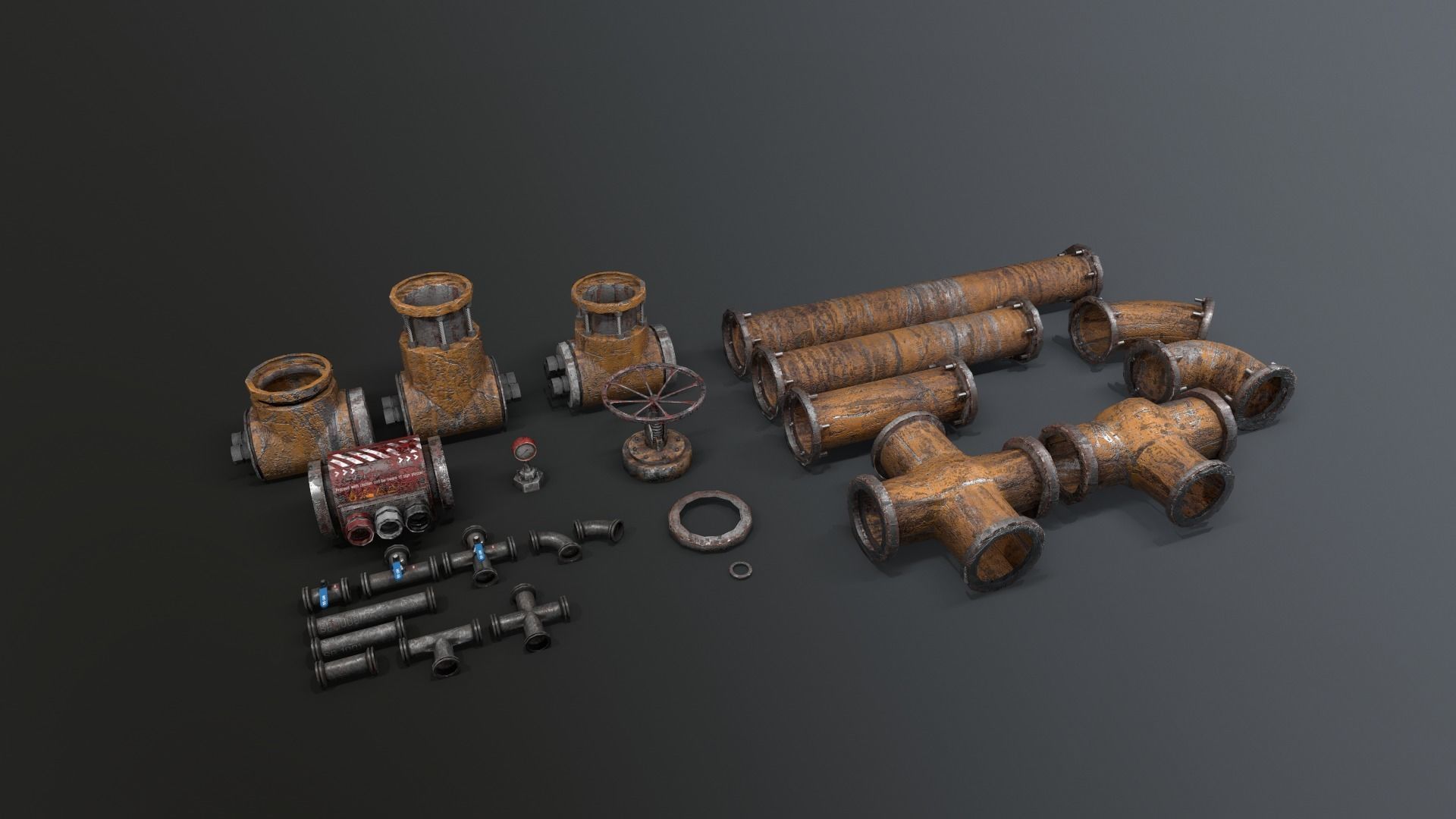 Modular Industrial Pipes Low-poly 3D model_4