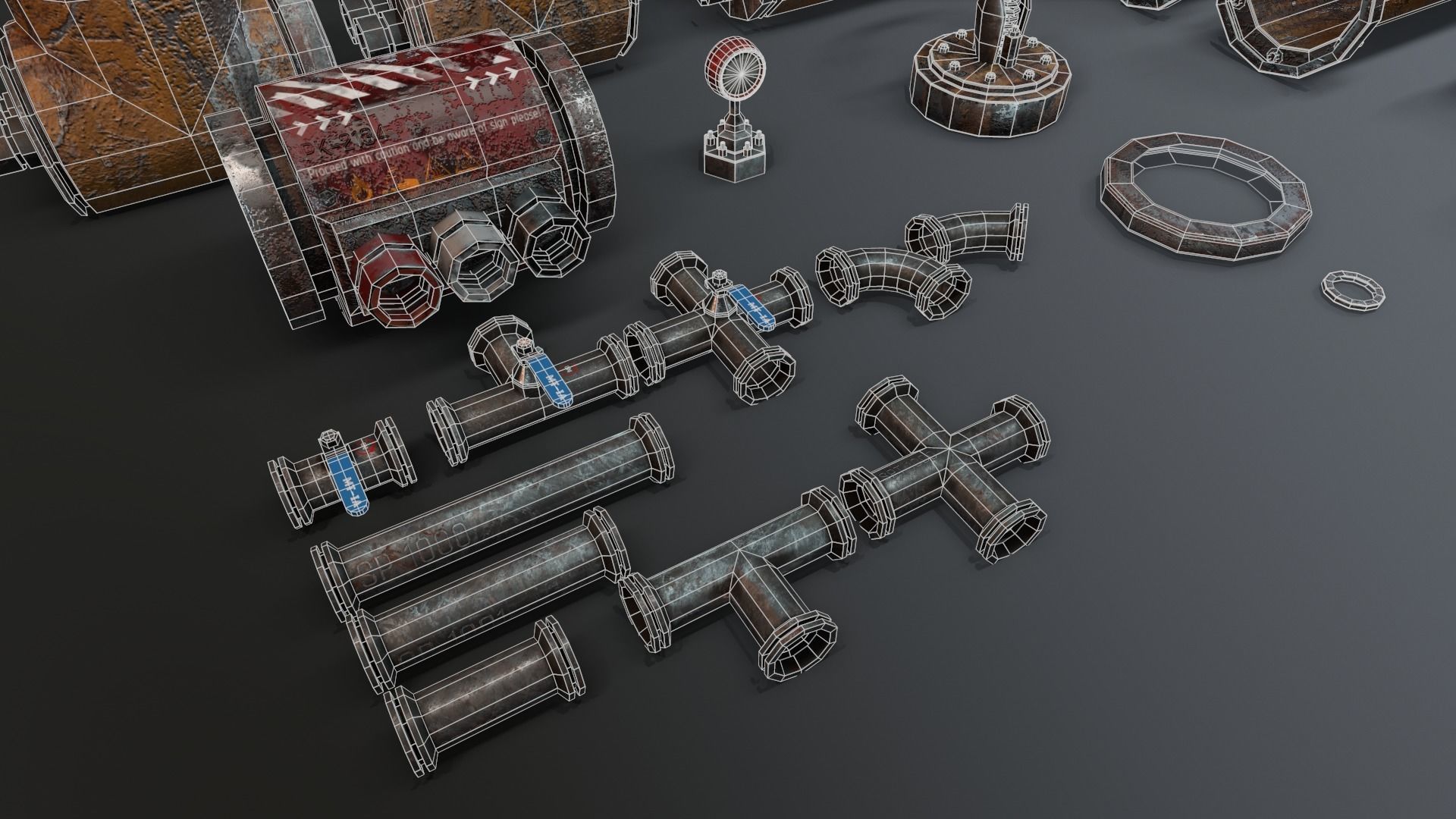 Modular Industrial Pipes Low-poly 3D model_9