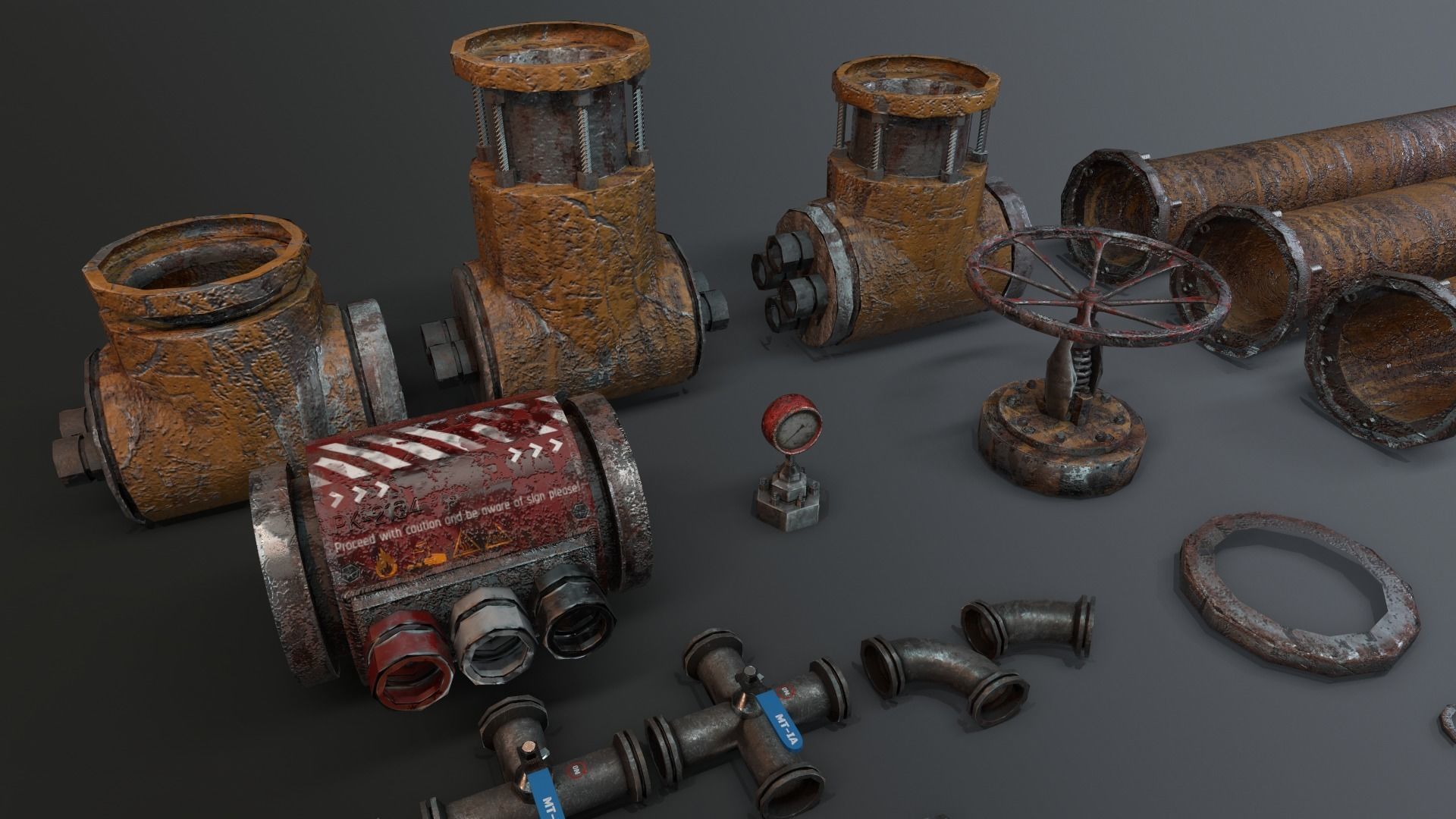 Modular Industrial Pipes Low-poly 3D model_10